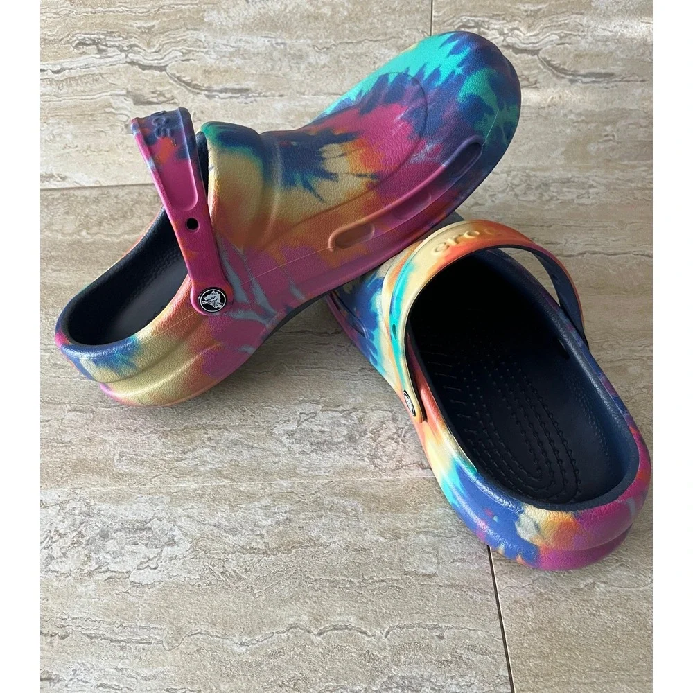 Crocs Bistro Clogs Mens 12 Multi Tie Dye Slip Resistant Work Shoes Excellent